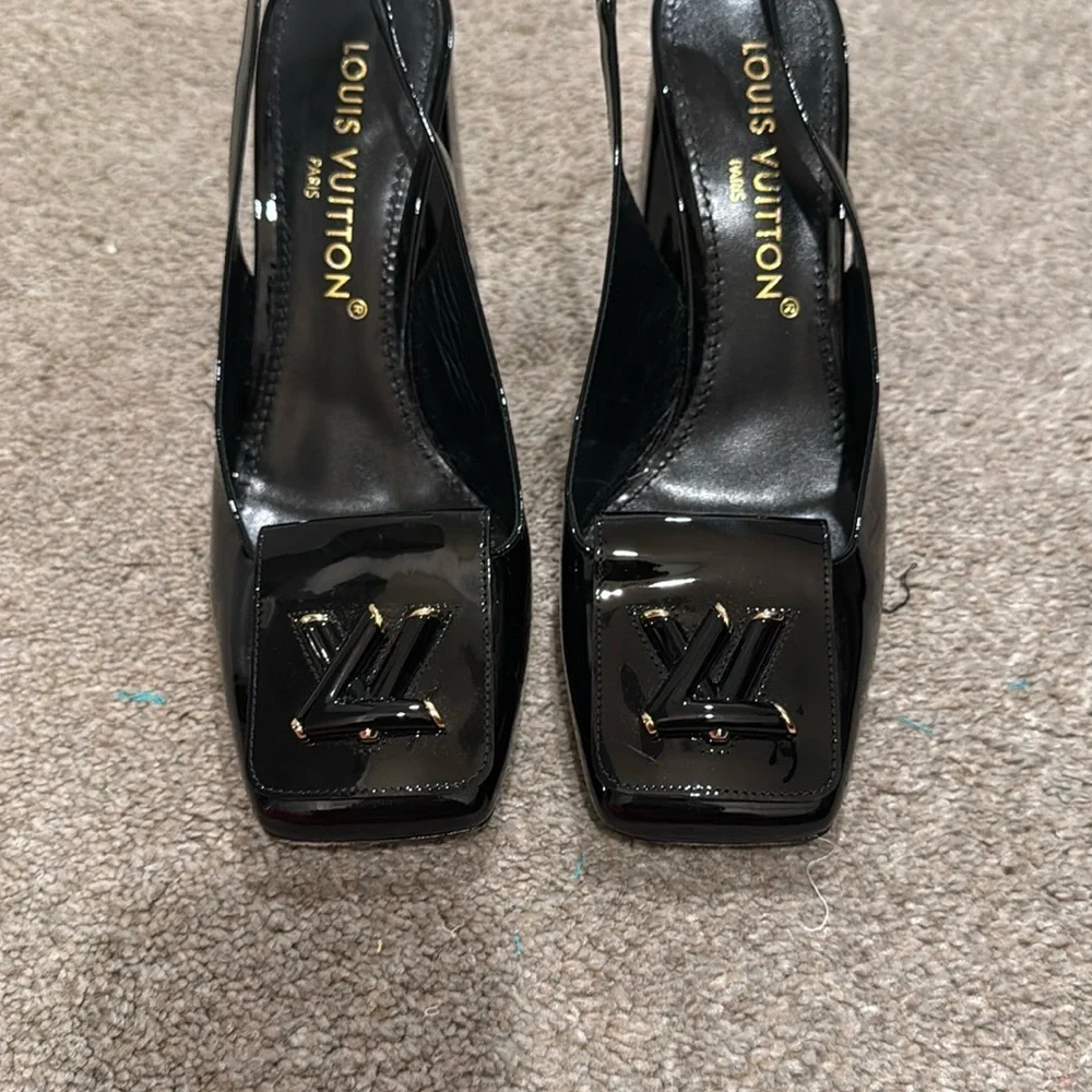 Louis Vuitton Black Heels with Square Toe and Embellishment - Worn 1 Time - Picture 3 of 12